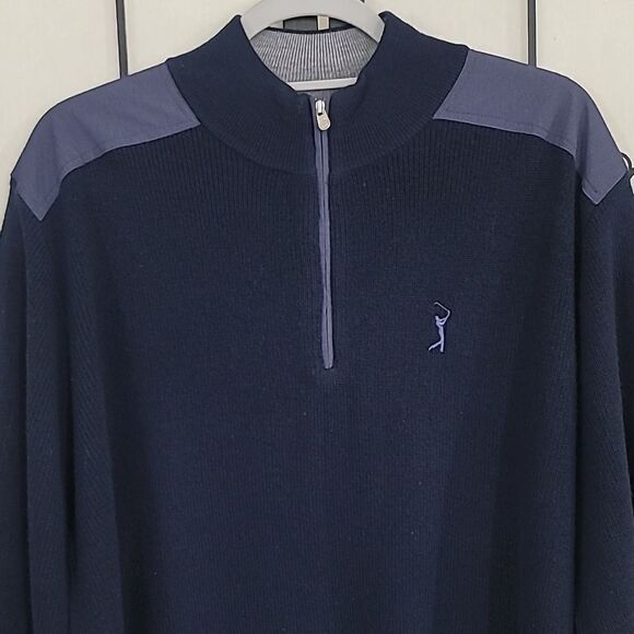 NWT Peter Millar X Large Mens 1/4 Zip 100% Merino Wool Sweater Navy MSRP $275. - Picture 4 of 9
